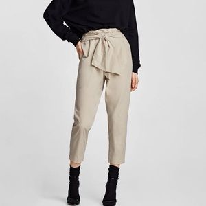 Khaki Paperbag Tie Waist Pants